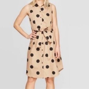 New With Tags Who What To Where Black Polka Tan  Fun Dot Lark Belt Dress